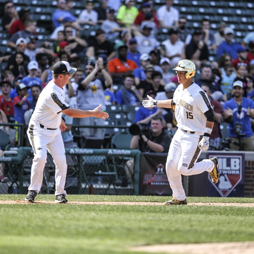 Yerzy goes yard in the second inning of the All-America Game for the National team, a two-run shot.